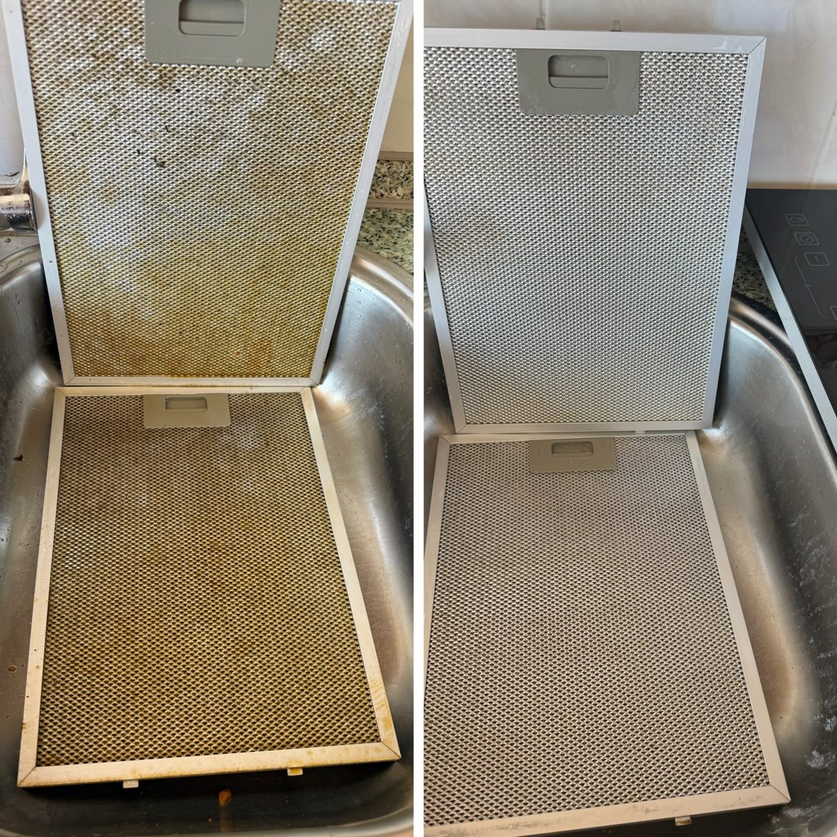 Filtros de exaustor antes e depois
