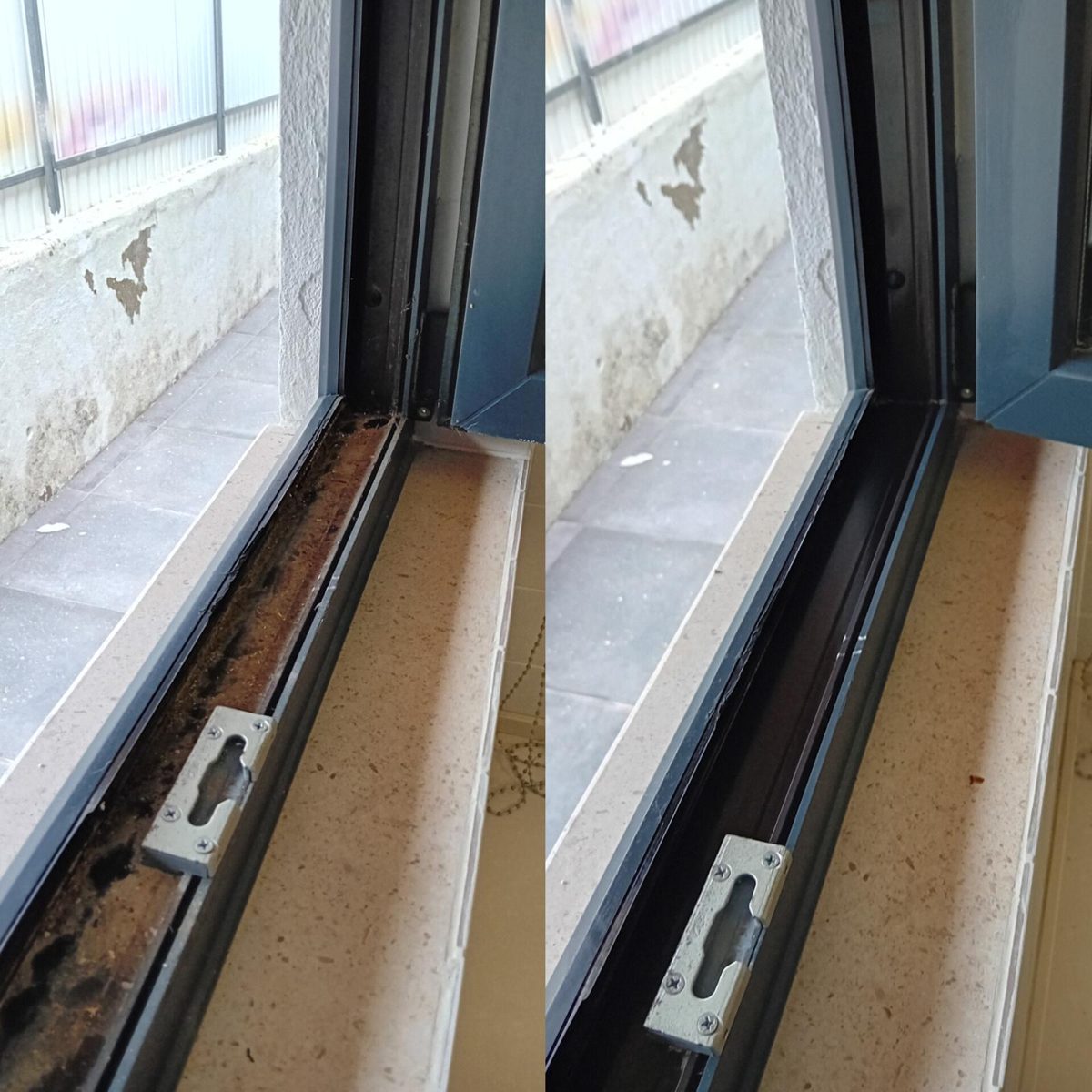 Calha de janela antes e depois